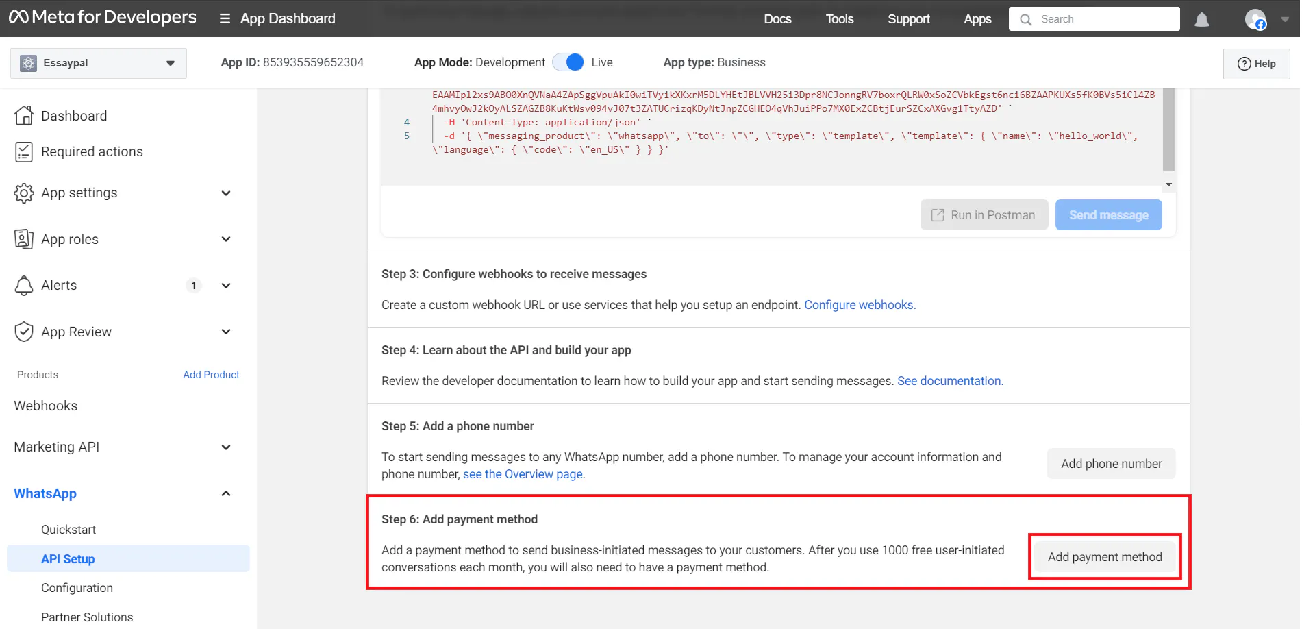 Adding a payment method in Meta Business settings