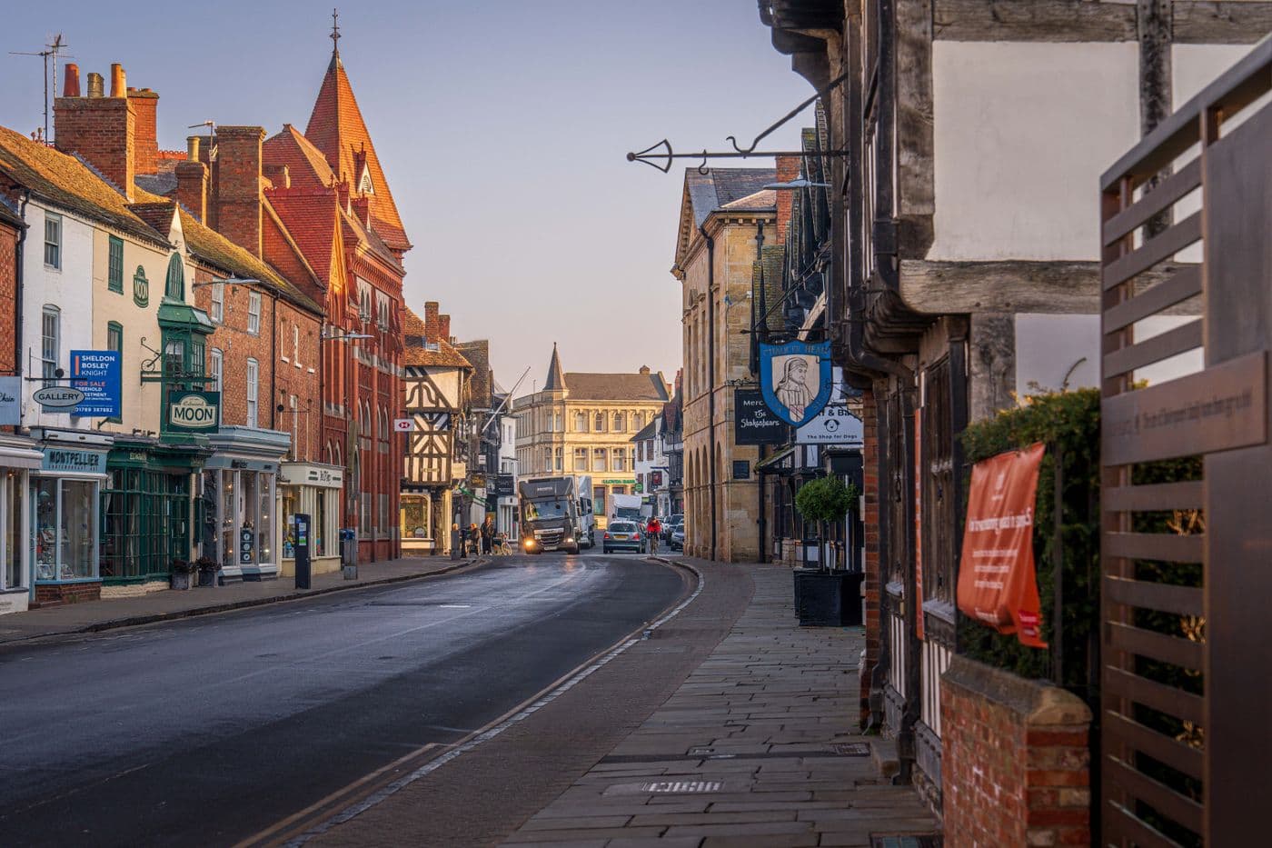A high street in Stratford-upon-Avon