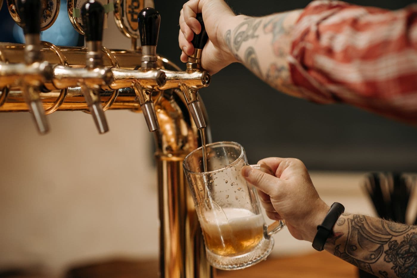A bartender pouring a pint of beer