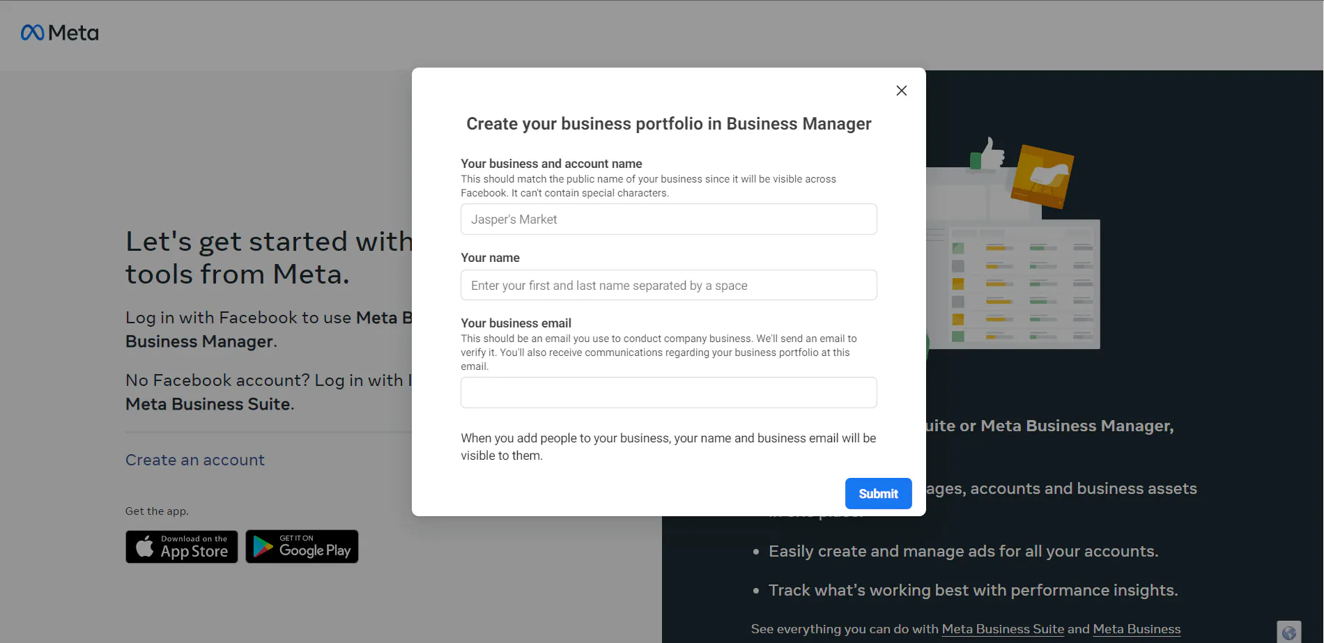 Creating a Meta Business account
